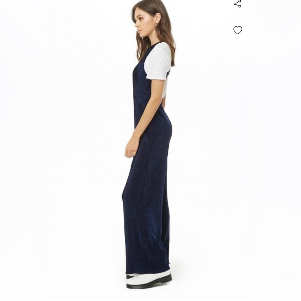 Navy Blue Velvet Jumpsuit - Picture 12 of 17